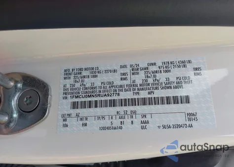 2024 Ford Escape St-Line from USA, damaged, VIN 1FMCU0MN5RUA92778